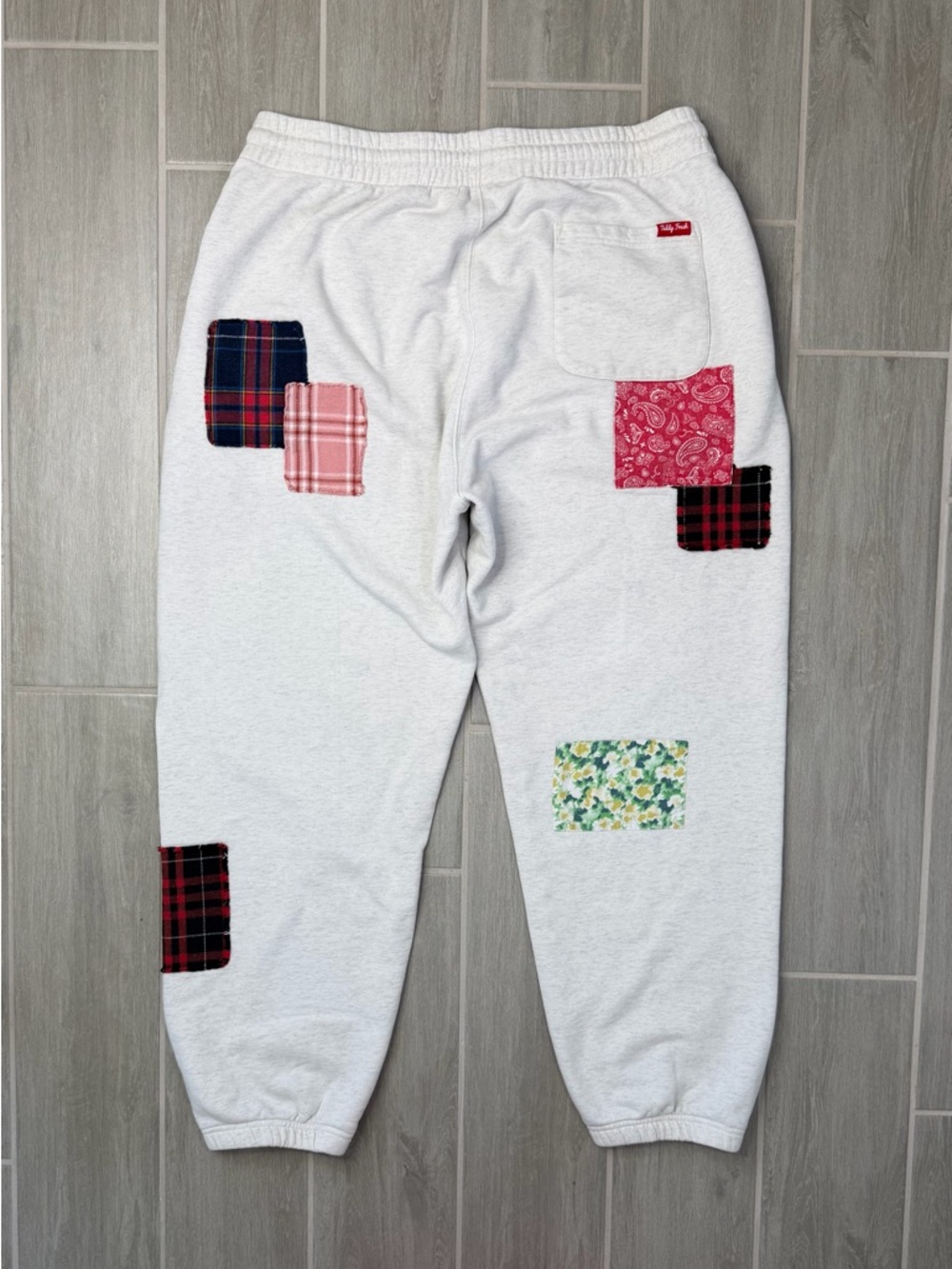 Teddy Fresh Gray Patchwork Jogger Sweatpants Drawstring Mens Size Large - Picture 5 of 9